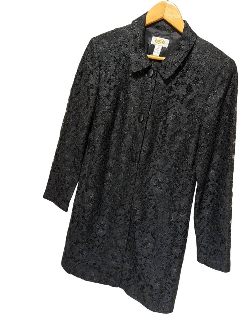 Talbots Vintage 90s Black Lace Button-Front Coat Size 10 Made in USA